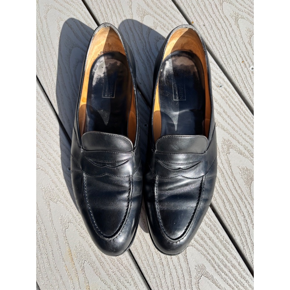 Edward Green Penny Loafers Flat Dress Shoes Men's Size US 10.5 D Black Leather - Picture 7 of 11